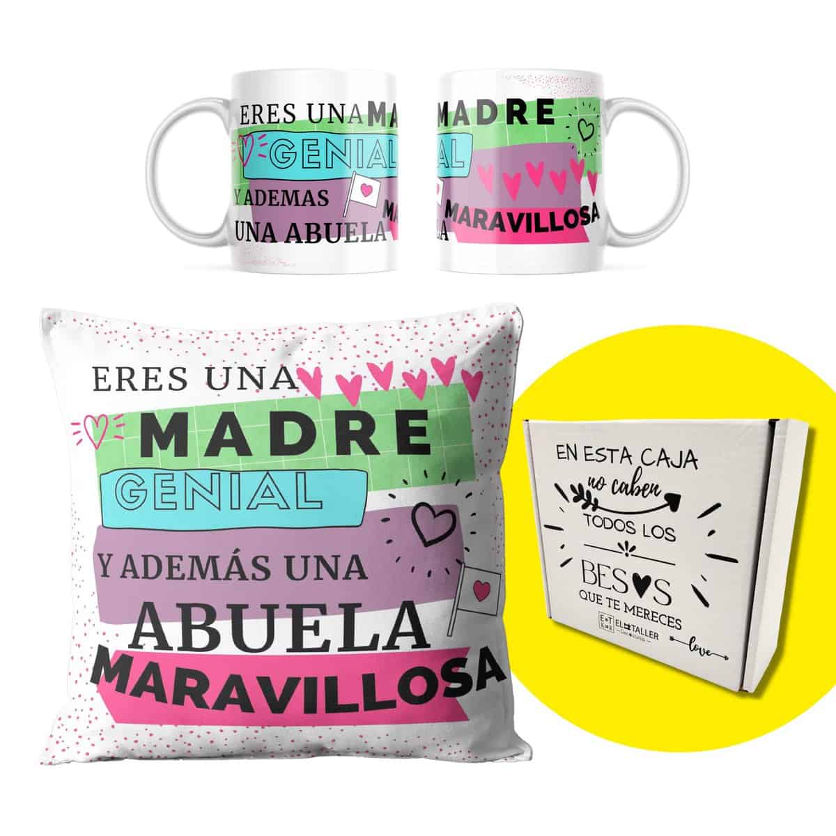 BY KROL STORE Regalo Madre Cumpleaños O Regalo Dia De La Madre Taza Y Cojin Regalo Original para Mama O Abuela Regalo Madre Cumpleaños Regalos Abuela (Rosa)