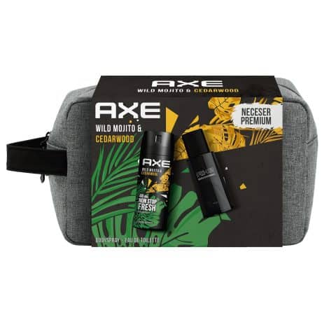 AXE Set de Baño Hombre Wild Mojito & Cedarwood, 150 ml de desodorante BodySpray + 100 ml de Eau de Toilette, en neceser.