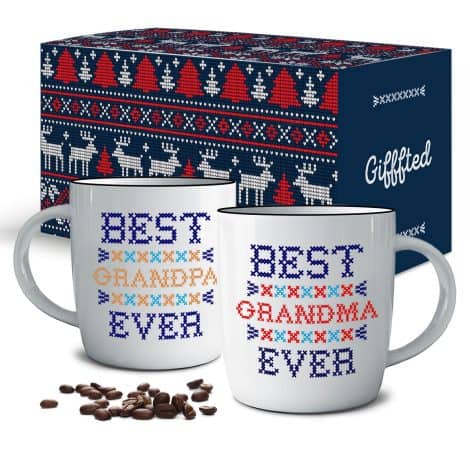 Juego de 2 tazas de aniversario para abuelos, regalos para la mejor abuela y abuelo, estilo navideño.