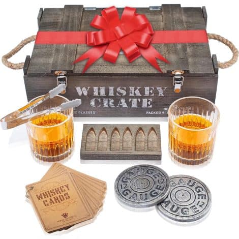 Set de regalo de balas de whisky por Royal Reserve | Copas de bourbon escocés y posavasos de pizarra, ideal para hombres, papá, novio, aniversario o jubilación.