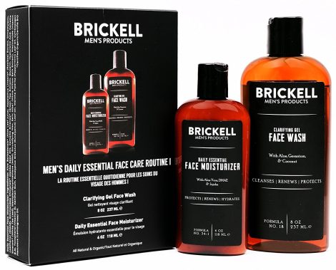 Productos de cuidado facial esenciales para hombres de Brickell – Limpia y humecta tu rostro con gel facial y loción hidratante natural y orgánica.