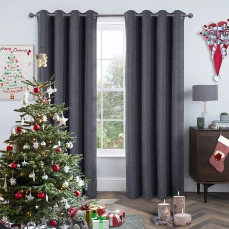 SiempreContigo – Cortina opaca 100% para salón, térmica, aislante antifrío, ojales, dormitorio, ventana, decoración moderna, gris oscuro, 140 x 260 cm, set de 2.