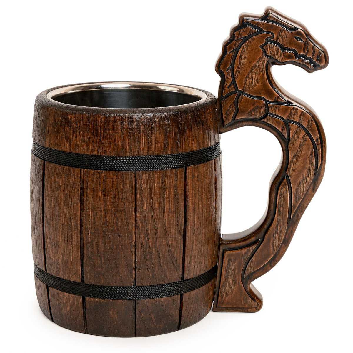 TESLYAR Jarra Madera 0.6 | Cerveza Regalo | Regalos Hombre Navidad | Jarra Vikinga | Jarra Cerveza | Jarras Cerveza | Jarra de Cerveza Original | Regalo Hombre | Regalo Original Hombre | Dragón