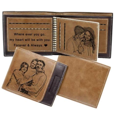 Billetera de cuero personalizada con foto para hombres, ideal para papá, esposo, hijo o novio.