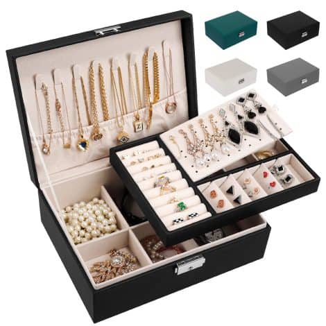 Caja de joyas LUZOON para mujer con 2 capas, organizador de joyería y cerradura. Perfecta para anillos, pendientes y collares.