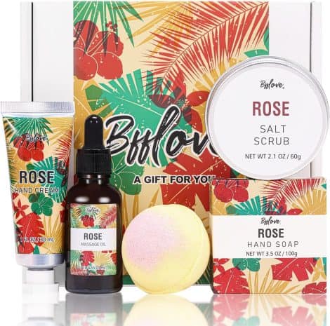 Caja de Regalo para Mujer, Spa Rosa, Regalos Originales, Cumpleaños, Set de Baño con Aceite de Masaje, Sal Exfoliante, Jabón.