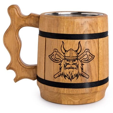 Jarra de cerveza vikinga TESLYAR, hecha a mano con madera y acero inoxidable, ideal para regalos masculinos. 0.6 litros. ¡Perfecta para el Día del Padre, San Valentín o aniversarios! (Beige)