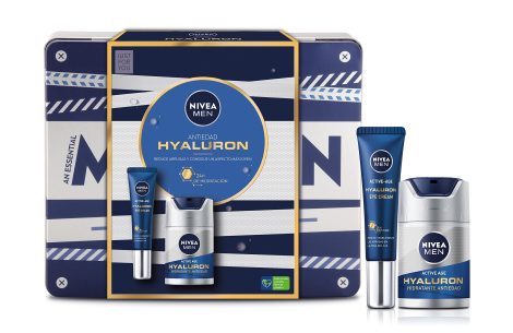 Pack de cuidado facial antiedad para hombres NIVEA MEN Hyaluron, con crema y contorno de ojos (1x50ml/1x15ml).