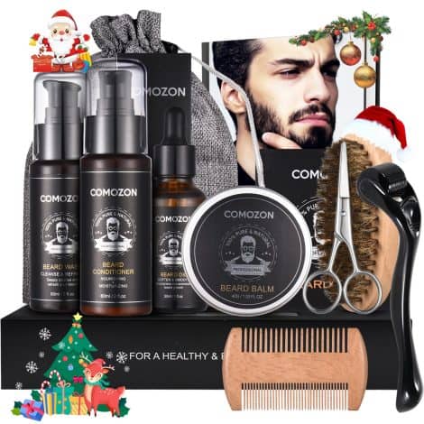 Pack de cuidado facial y barba para hombres con 12 accesorios naturales, regalo ideal.