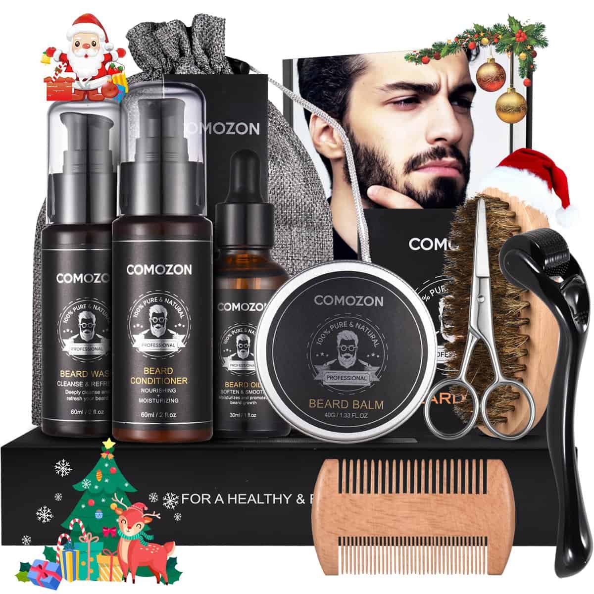 Kit Barba Hombre Cuidado 12 En 1 Con Maquina Afeitar Barba Aceite Barba Cepillo Barba Aceite Para Barba Hombre Champu Barba Peine Barba Balsamo Barba,100% Natural, Regalos Para Hombre