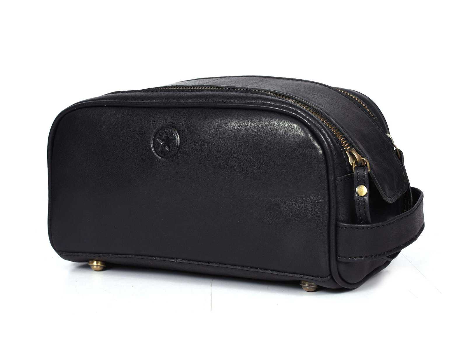 Bolsa de Aseo Hombre Piel Vintage Neceser Grande con Asa Bolso Organizador para Baño Viajes de Cuero, marrón