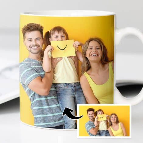 Taza de Regalo Personalizada con Foto en Cerámica Transparente. Regalos Originales para Amigos, Familia, Cumpleaños, Aniversario.