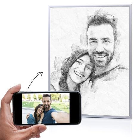 Obra de arte digital a lápiz: personaliza tu foto con marco de aluminio para bodas, bebés, regalos, niños, abuelos o mascotas.