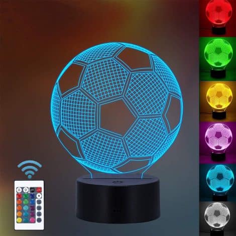 Lámpara 3D óptica con colores LED y control remoto, regalo perfecto para niños. (fútbol)