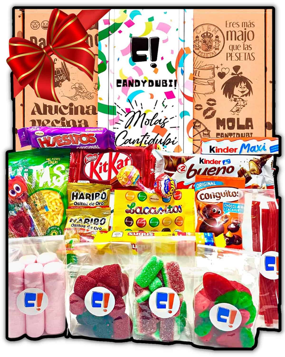 Caja de Chuches y Chocolates Originales para Regalar en Navidad | Perfecta para hacer un Regalo de Amigo invisible o Chuches Navidad Niños | Con +0,9 kg de Dulces, Chocolates y Chuches que más gustan