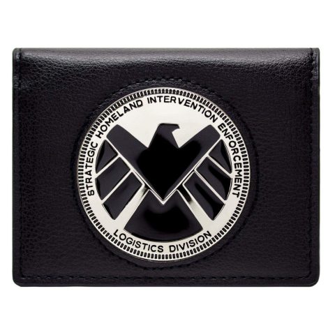 Billetera de los Vengadores de Marvel con el escudo del agente Phil Coulson en negro.