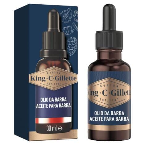 Aceite para la barba King C. Gillette con aceites de argán, jojoba, aguacate, macadamia y almendra, 30 ml.