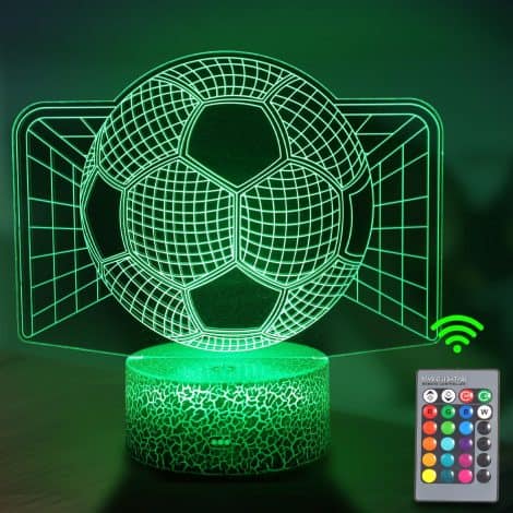 Luz Nocturna de Fútbol para niños, Lámpara 3D, Luz LED Habitación, Mando a Distancia, 16 Colores Regulables, Regalo decorativo.