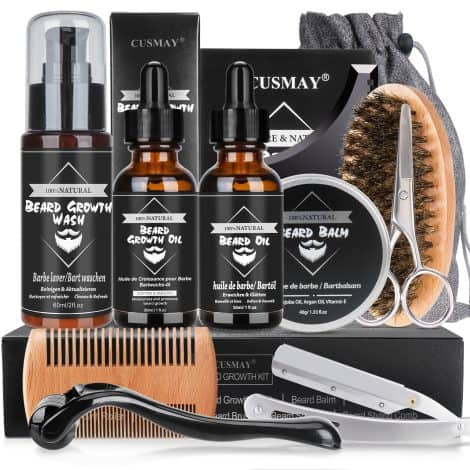 Kit de cuidado completo para la barba de hombres, incluye champú, aceite, bálsamo, afeitadora, rodillo, cepillo, peine, tijeras, bolsa de viaje y regalos para Papá y Novio.