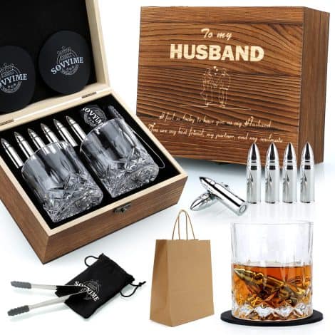 Conjunto de elegantes vasos de whisky con base de acero inoxidable, regalo perfecto para él- aniversario, cumpleaños.