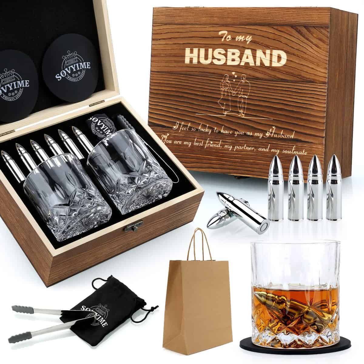 Vasos de whisky regalos para hombres  Para mi marido, regalos para hombres, marido, aniversario, regalos de cumpleaños para él, novio, marido, bolas de whisky de acero inoxidable con base