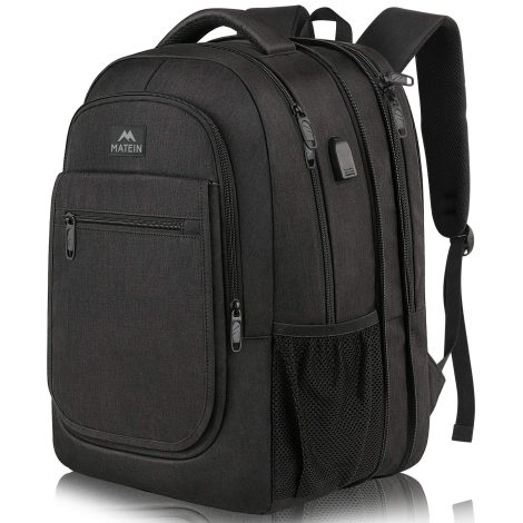 Mochila ampliable MATEIN para laptop de 15.6 pulgadas con USB, antirrobo, impermeable, ideal para trabajo y viajes. Negro.