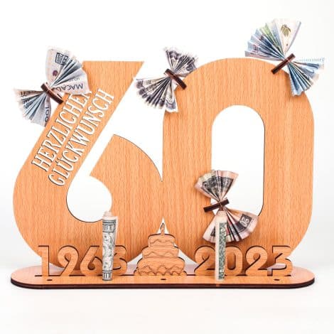 Libro de Visitas de Madera 2023, Regalo 60º Cumpleaños Hombre y Mujer, Elegante con Soporte y Portavelas, Aniversario Creativo.