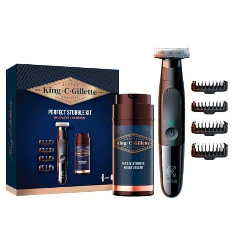 King C. Gillette Set de Regalo Barba de 3 Días, con Recortadora Style Master, 4 Peines y Crema Hidratante.