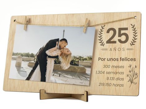 Marco de fotos CONTRAXT para celebrar los 25 años de aniversario de bodas de plata. Idea de regalo para parejas casadas. Tarjeta de felicitación incluida.