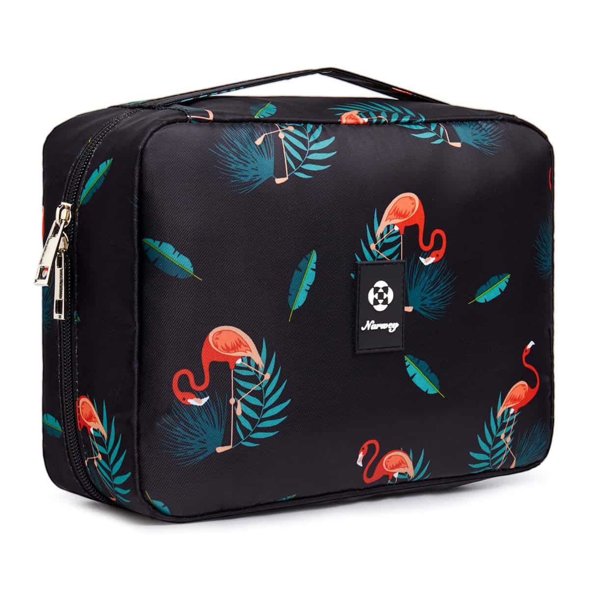 Neceser Colgante Bolsa de Aseo Viaje Maquillaje Organizador Mujer Niñas (Negro Flamenco)