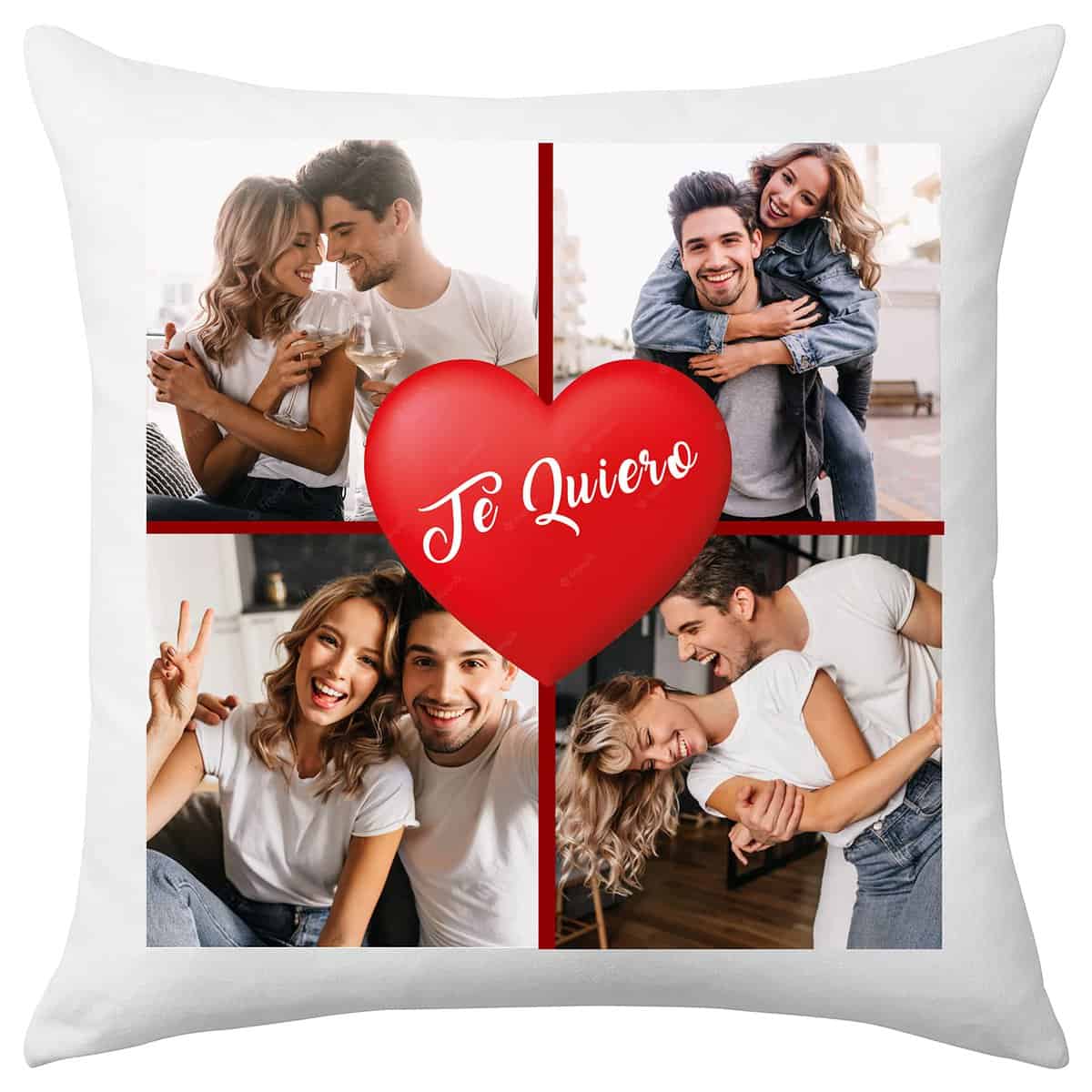 El Cajon Friki Cojín Personalizado para San Valentín con Fotos Texto Relleno Incluido Regalo Pareja Enamorados para Hombre (4 de Corazones)