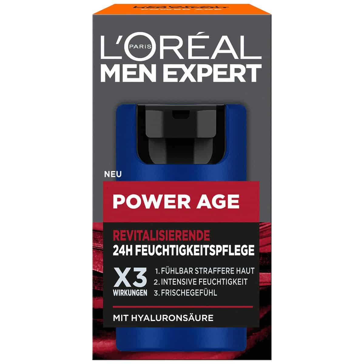 L'Oréal Men Expert Crema hidratante antiarrugas para el cuidado facial de los hombres, con ácido hialurónico, apto para pieles cansadas y opacas, Power Age, 1 x 50 ml