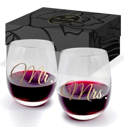 Copa de Vino Mr Right y Mrs Stemless para Parejas, Bodas, Aniversarios. Juego de 2 vasos, 500 ml.