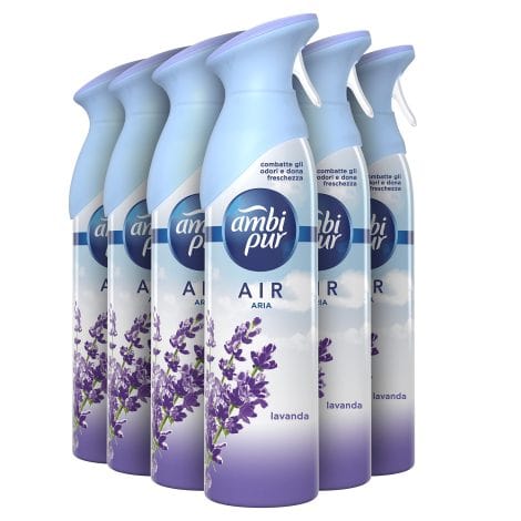 Ambi Pur Air – Fragancia de lavanda, 6 sprays desodorantes de 300 ml con tecnología antiolores. 100% Navidad.