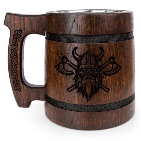 Jarra de cerveza Vikinga de madera y acero inoxidable para hombre, 0.6 litros | regalo auténtico para un padre | recuerdo Aniversario Día.