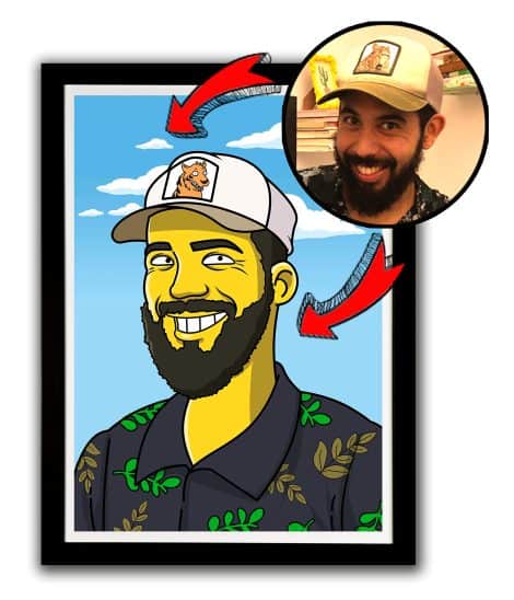 Ilustración a medida de rostro y hombros al estilo Simpsons. Regalo auténtico y divertido. ¡Envía tus fotos! Retrato artesanal por diseñadores profesionales. Recíbelo impreso o solo en digital.