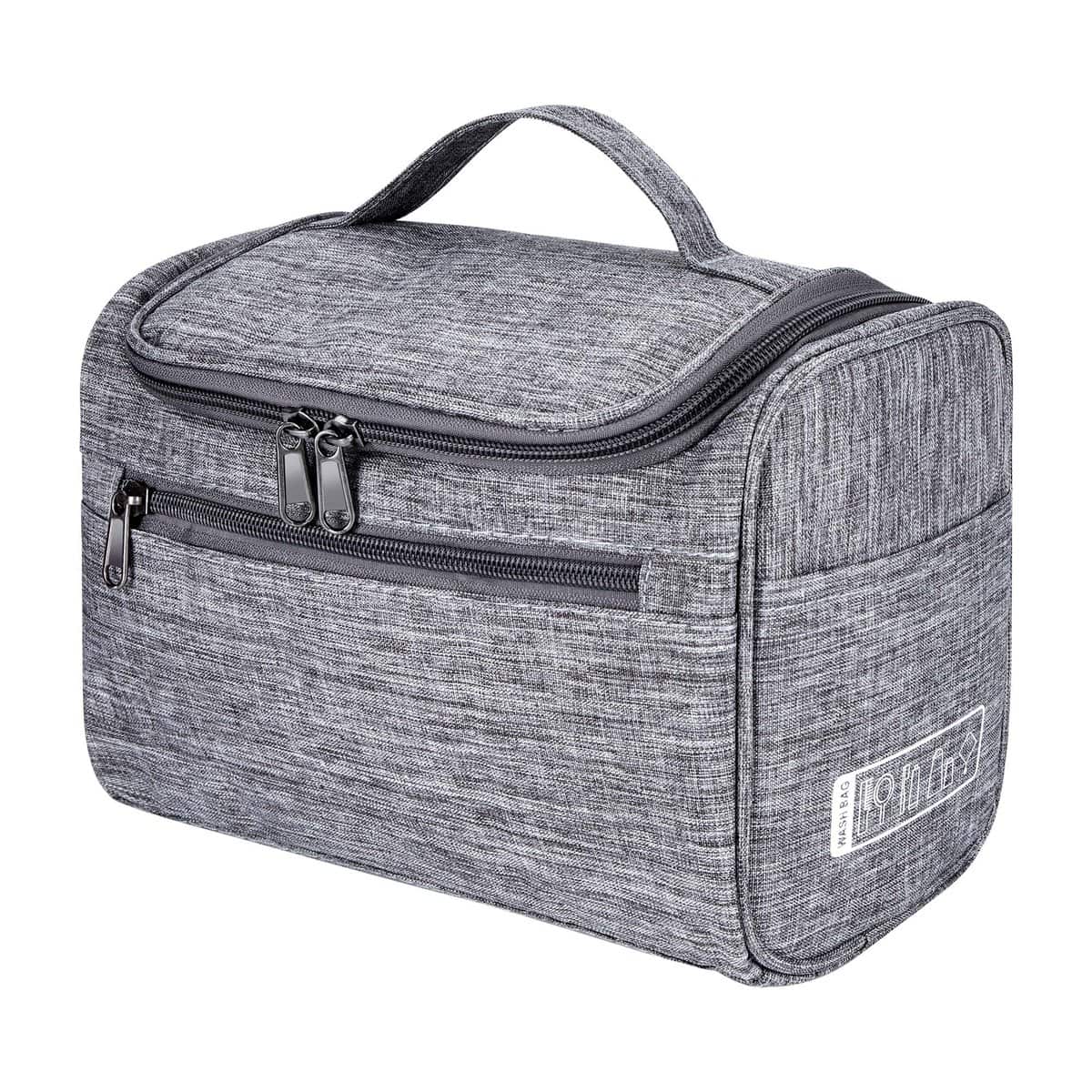 Neceser de Viaje, Portátil Bolso de Tocador Impermeable Bolsa de Aseo Grande Neceser Maquillaje Multicompartimentos Bolsa de Cosméticos con Asa y Gancho para Hombre y Mujer Gris