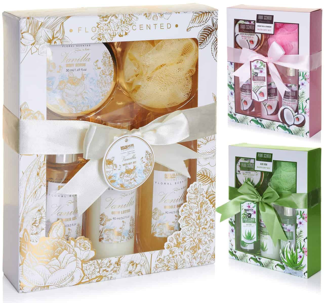 BRUBAKER Cosmetics Set de Baño y Ducha "Vanilla Rose Mint" - Set de Regalo para Mujer - Wellness Kit Fragancia de Vainilla Roses Mint - Juego de 5 piezas para Regalo - Oro Blanco