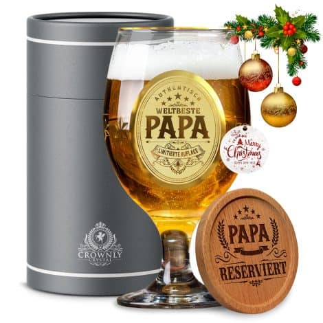 Copa de Cerveza de Cristal CROWNLY®: Regalo único para padres en Navidad y cumpleaños.