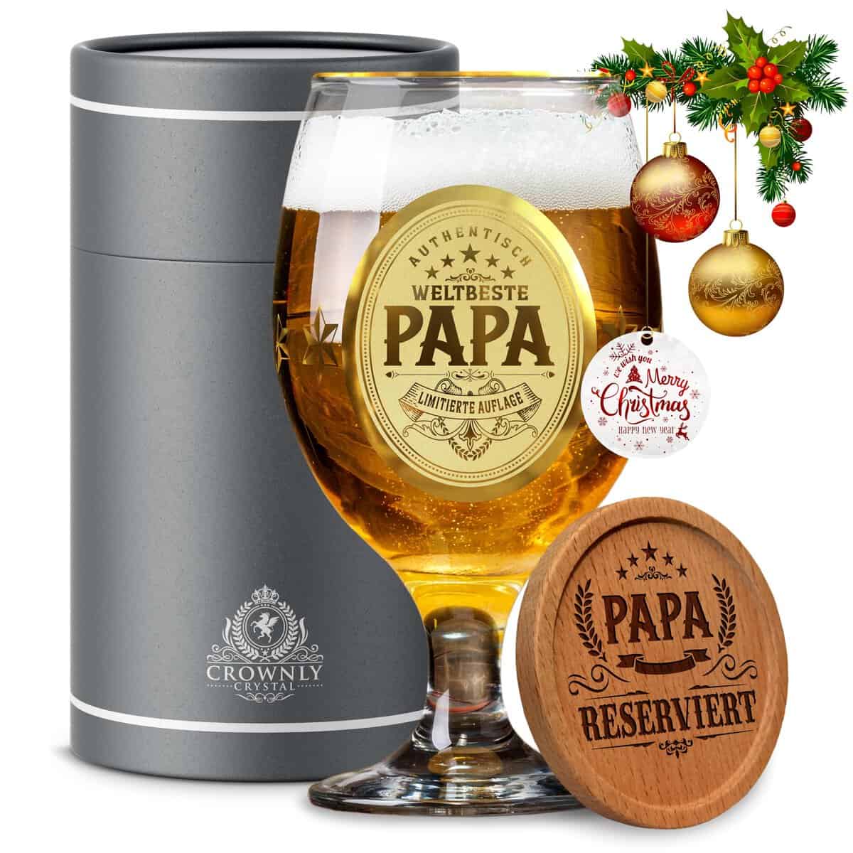 CROWNLY CRYSTAL® Regalo Padre Regalos Originales Para Hombres Regalos Hombre Navidad Regalos Personalizados Copas De Cerveza Regalo Papa Regalos Originales Para Un Padre Regalo Hombre Cumpleaños