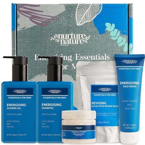 Natura Cuidados de la Naturaleza: Gel ducha, champú, limpiador facial, exfoliante corporal, sales Epsom, Set gimnasio. Regalo hombres, papá, padrastro, hermano, novio.