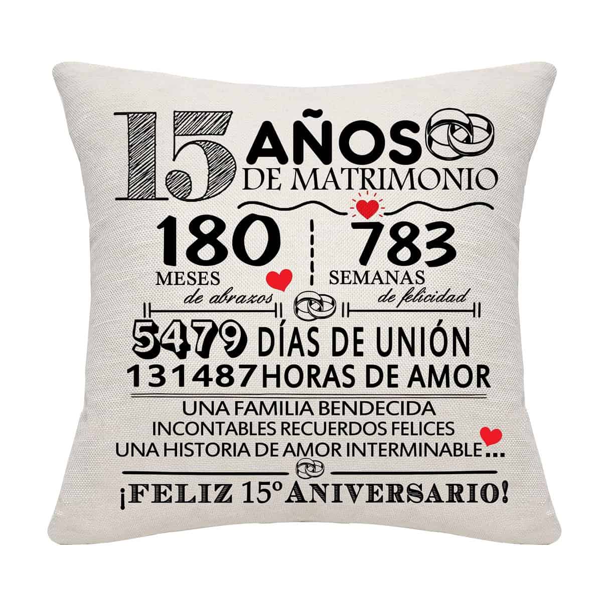 Regalo 15 años de Matrimonio 15º Aniversario de Boda Funda de cojín Recuerdo Decoración Regalo para Parejas Padres Mujeres Hombres Mamá Papá Marido Esposa Abuela Abuelo Tío Amigos (15º Aniversario)