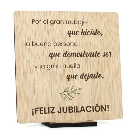 Tarjeta regalo original de madera para celebrar una feliz jubilación. Regalo único con dedicatoria para compañeros, jefes, amigos, profesores y jubilados. (Jubilación)