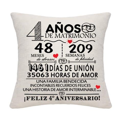 “Funda de cojín para el 4º aniversario de boda, regalo decorativo para parejas, padres, abuelos, amigos.”