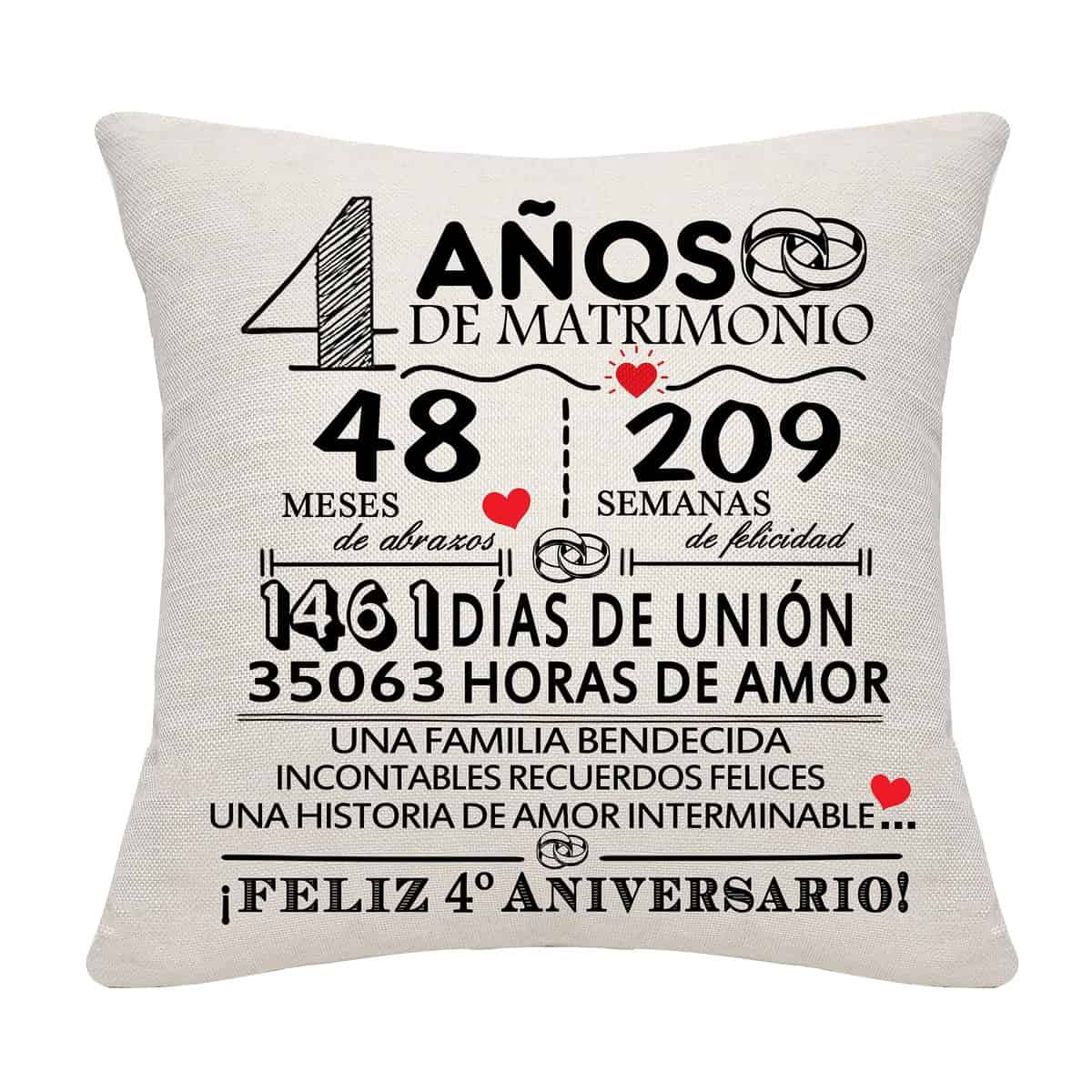 Regalo de 4 años de Casados 4º Aniversario de Boda Funda de cojín Recuerdo Decoración Regalo para Parejas Padres Mujeres Hombres Mamá Papá Marido Esposa Abuela Abuelo Tío Amigos(4º Aniversario)