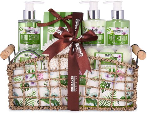 Conjunto de Baño y Ducha Aloe Vera BRUBAKER – Juego de Regalo 13 piezas en Cesta Decorativa – Kit Spa Mujer