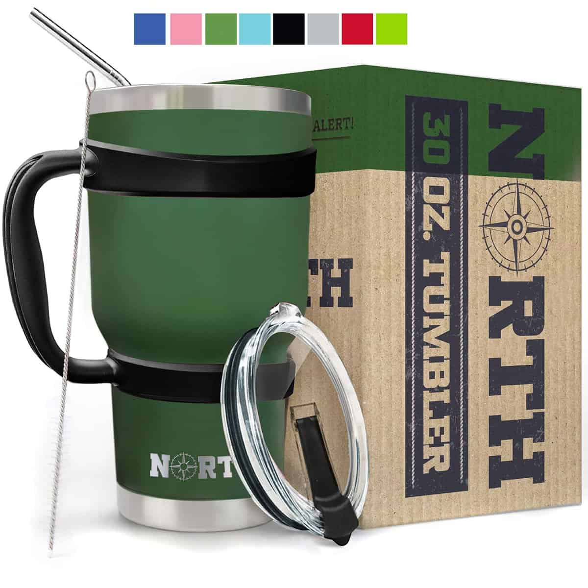 Sensible Needs Norte Tambor de Acero Inoxidable Juego de 5 Piezas,Aislado al vacío Taza de Viaje para el hogar,la Escuela Cómo Yeti Vaso para Beber Hielo y la Bebida Caliente 30 oz Ejercito Verde