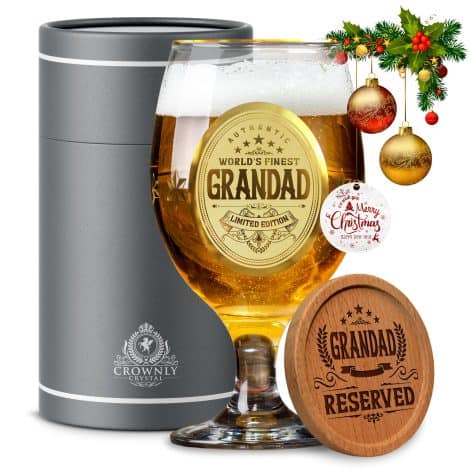 Copa de cerveza personalizada CROWNLY CRYSTAL®: regalo original de Navidad para abuelos, cumpleaños y jubilación.