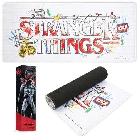 Alfombrilla de ratón Stranger Things XXL, tamaño 80 x 36 cm – Protector de escritorio para PC, ordenador y teclado – Regalos para niños, cumpleaños y Navidad (Blanco)