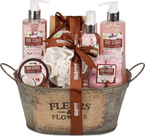 Kit de Cosméticos BRUBAKER para Baños “Fresa-Coco” – Fragancia Coco y Fresa – Set de Belleza 11 piezas – Bañera Vintage – Regalo Mujer – Spa Baño y Ducha.